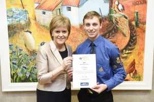 Pic Greg Macvean - 24/02/2016 - 07971 826 457 The Make a Difference Award is given to a Boys' Brigade young person who has made a significant contribution to their local community. This year's Scottih recipient is Lewis Shillinglaw (17) from Midlothian who was presented with the award by First Minister Nicola Sturgeon at the Scottish Parliament