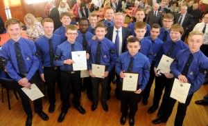 Sir Alex Ferguson CBE was the guest of honour at the Aberdeen and District Ballalion The Boys' Brigade Queen's Badge and President's Badge awards evening. Pictured is Sir Alex is pictured with those that received the Presidents Badge Picture by Chris Sumner Taken 30/5/16